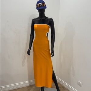 BAOBAB Orange Cut-Out Strapless Maxi Dress Resort Miami Statement Size S NEW
